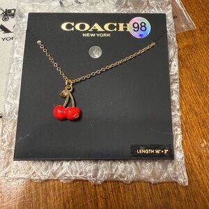 NEW Coach small Cherry Charm Pendant Necklace Red Gold
